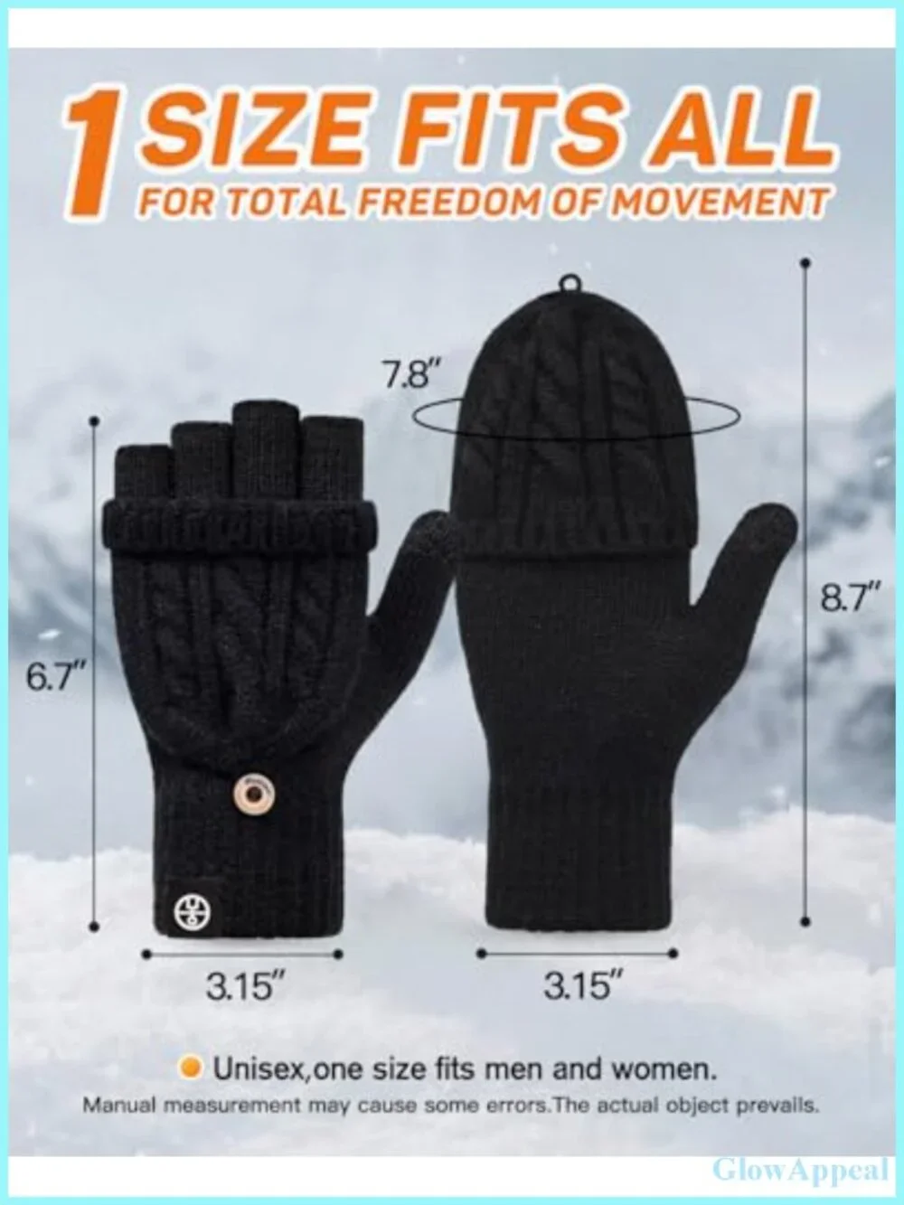 Winter Fingerless Gloves Warm Knitted Convertible Mittens Flap Touchscreen